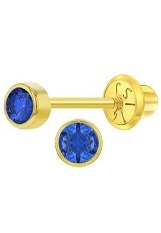 beautiful teeny-tiny gold dark blue birthstone earrings for babies and children